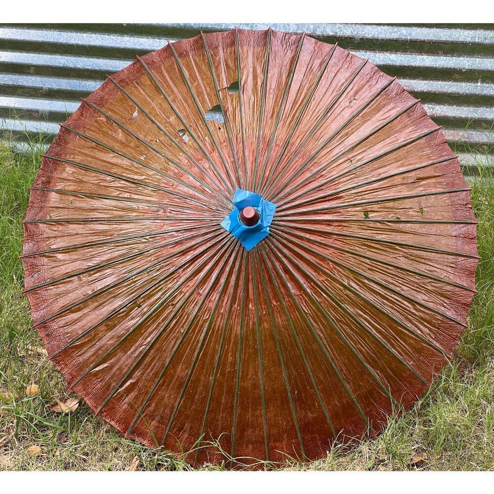 Antique Wax Coated Parasol Umbrella 37in dia